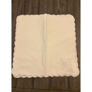 Vintage Embroidered Linen Square Doily With Scalloped Edges Set of 11